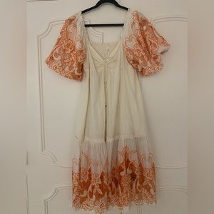 Anthropologie Tina Puff-Sleeved Embroidered Maxi Dress. EUC